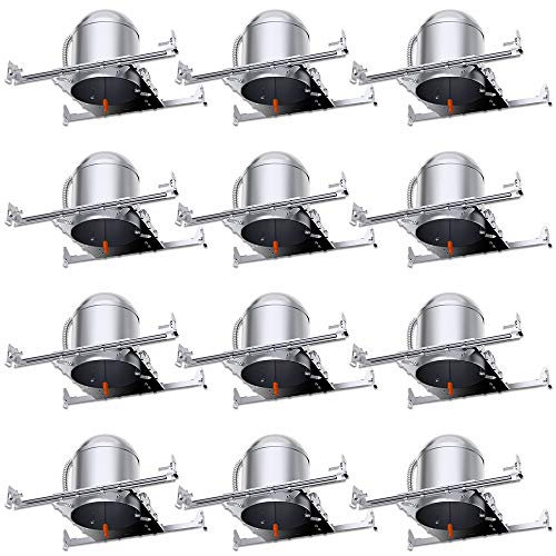 Sunco Lighting 12 Pack 6 Inch New Construction LED Can Air Tight IC Housing, Recessed Lights, LED Downlight, for Retrofit Kit, Electrician Prefered - UL Listed and Title 24 Certified (TP24)