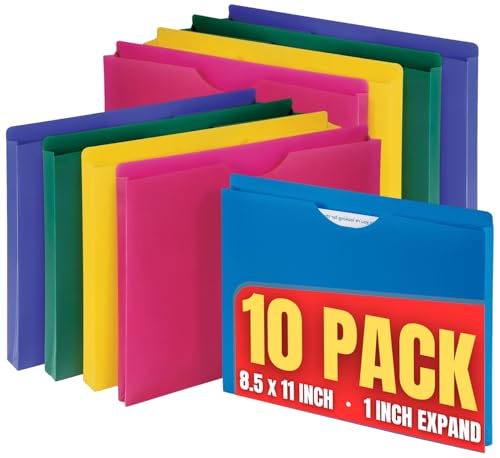 1InTheOffice Poly File Jacket File Folder, Letter 1" Expanding File Jacket, 10-Pack, Assorted