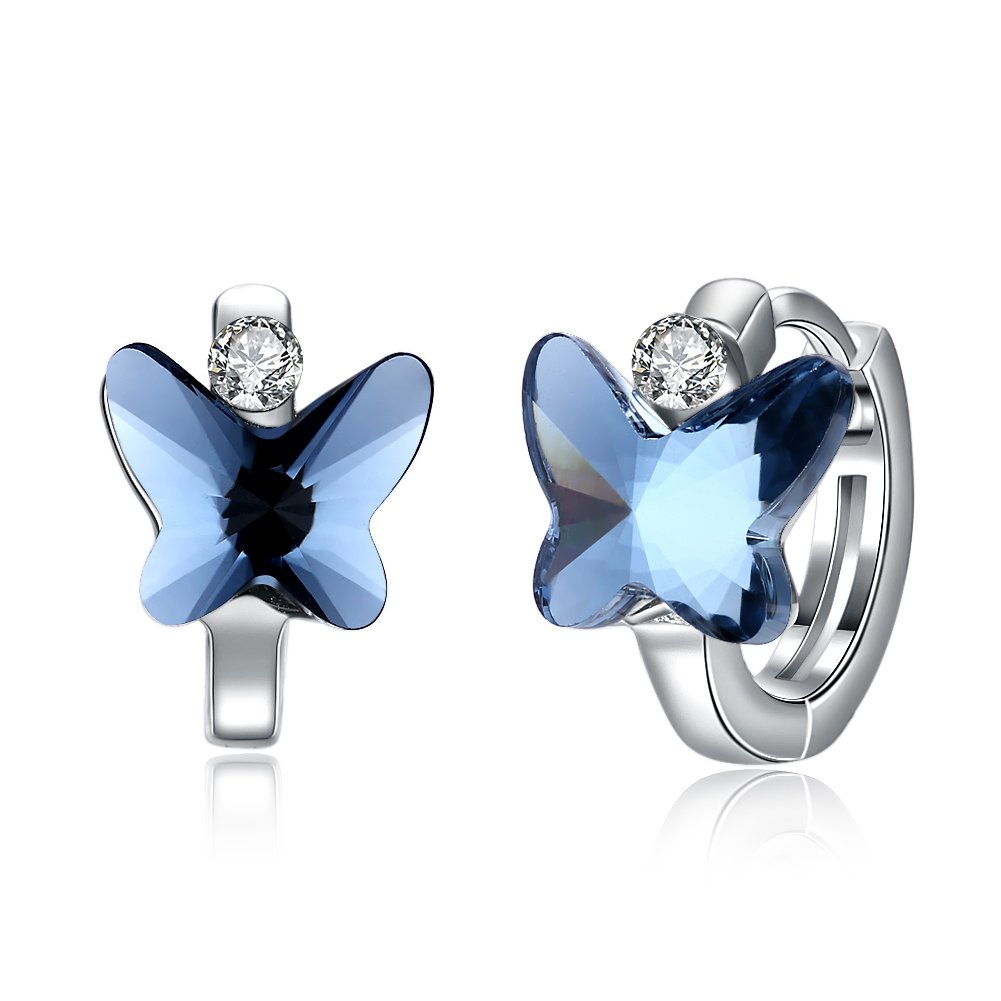 Sterling Silver Butterfly Hoop Earrings Crystals Earrings Women Girls DreamSter
