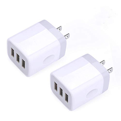 USB Wall Charger,Sicodo 3-Port Travel Smartphone Quick Charger 2 Pack 3.1Am Block USB Adapter Power Plug Charging Station Box Compatible with iPhone X/8/7 iPad,Samsung,and Other USB Plug Devices