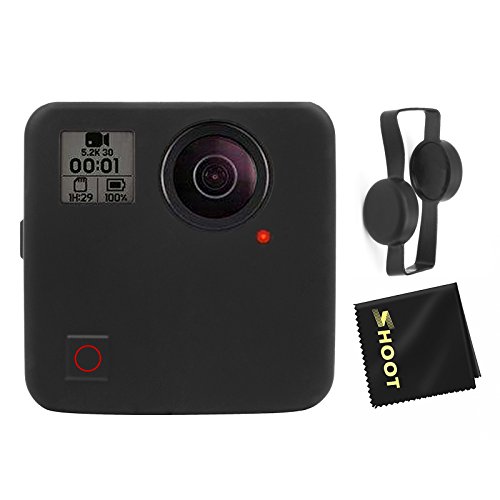 SHOOT Silicone Rubber Protective Housing Case Skins Protector Cover with Camera Lens Cap Cover for GoPro Fusion 360 Degree Action Camera with Cleaning Cloth