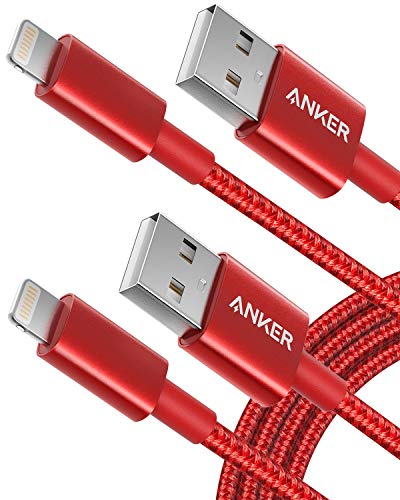 Anker 6ft Premium Nylon Lightning Cable [2-Pack], Apple MFi Certified for iPhone Chargers, iPhone XS / XS Max / XR / X / 8 / 8 Plus / 7 / 7 Plus / 6 / 6 Plus / 5s, iPad Pro Air 2, and More(Red)