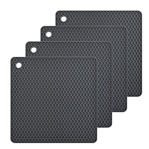 Lucky Plus Silicone Rubber Trivet Mat for Hot Pan and Pot Hot Pads Counter Mat Heat Resistant Tablemat or Placemats 4 Pack,Size:7.5x7.5 Inch, Color: Gray,Shape:Square