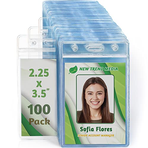EcoEarth Vertical ID Badge Holder (Sealable 3.6x2.4) (Premium Bulk 100 Pack), ID Holder, ID Card Holder Bulk, Name Badge Holder, Name Tag, Plastic Badge Holder, Badge Protector, Clear Card ID Tag