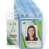EcoEarth - Vertical Card Protector w/Soft Edge - Premium Tier Sealable 2.25x3.5 Inch, 100 Pack - Waterproof ID Badge Holder - Plastic Name Tag Holder Bulk
