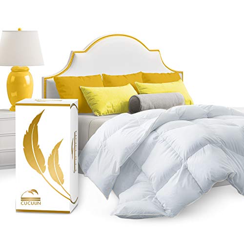 CUCUUN Real Luxury Down Comforter Queen | 100% Egyptian Cotton 1200 Thread Count 750+FP | White Goose Down Comforter | Corner Tabs for King Duvet Insert/Queen Duvet Insert/Twin Duvets