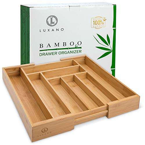 Book Cover Bamboo Silverware Organizer has Double-Strength Dividers and Extra-Deep Compartments. Furniture-Grade Organic Bamboo (No MDF) Flatware Organizer. Kitchen Utensil Drawer Organizer in Beautiful Gift Box