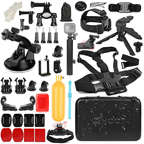SHOOT 51in1 Accessories Kit with Foldable Stick for GoPro Hero 7 Black Silver White/6/5/4/3+/3/5S,OSMO Action(Waterproof Large Carrying Case,Chest Strap,Tripod)