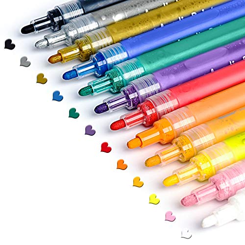 Book Cover Acrylic Paint Pens for Rocks Painting, Ceramic, Glass, Wood, Fabric, Canvas, Mugs, DIY Craft Making Supplies. Water-Based Acrylic Paint Marker Pens Permanent. 12 Colors/Set