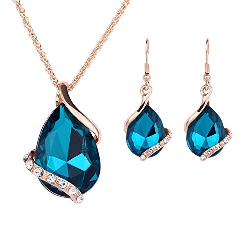 JAGENIE Waterdrop Design Rhinestone Pendant Necklace Hook Earrings Chic Lady Jewelry Set