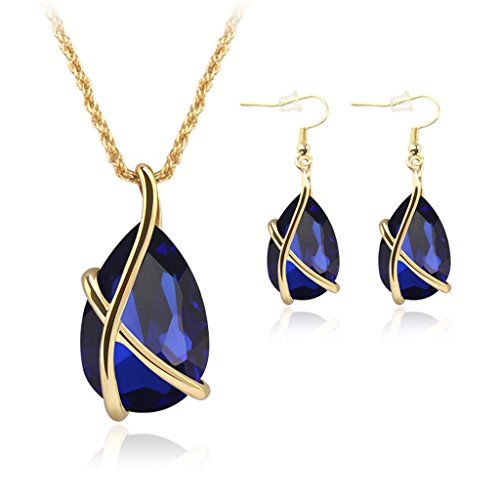 Book Cover JAGENIE Chic Women Jewelry Set Party Prom Waterdrop Pendant Necklace with Hook Earrings