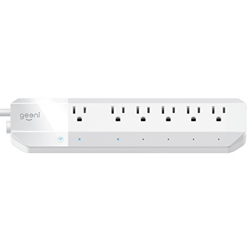 Geeni 6-Outlet Smart Surge Protector No Hub Wireless Remote Control and Timer â€“Works with Amazon Alexa, Google Assistant & Microsoft Cortana, Requires 2.4 GHz Wi-Fi, White, 3 Ft