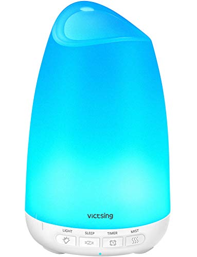 Book Cover VicTsing 150ml Essential Oil Diffuser, 3rd Version Aromatherapy Diffusers Ultrasonic Cool Mist Humidifier with Sleep Mode, Waterless Auto-Off & 8-Color LED Light for Home Office Room Baby-White