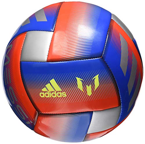 adidas Messi Glider Soccer Ball Football Blue/Active Red/Silver Metallic, 4