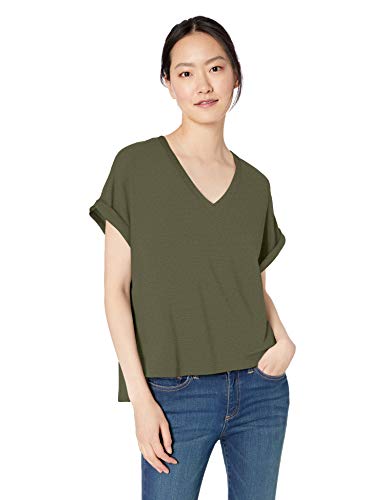 Amazon Brand - Daily Ritual Women's Supersoft Terry Deep V-Neck Roll-Sleeve Shirt