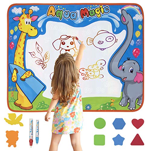 Stockyfy Aqua Magic Mat Water Doodle Mat Water Drawing Play Mat Size 29.5 Ã— 20.4 Inches for Kids Boys Grils Educational Toys with 2 Magic Pens and Animals Templates