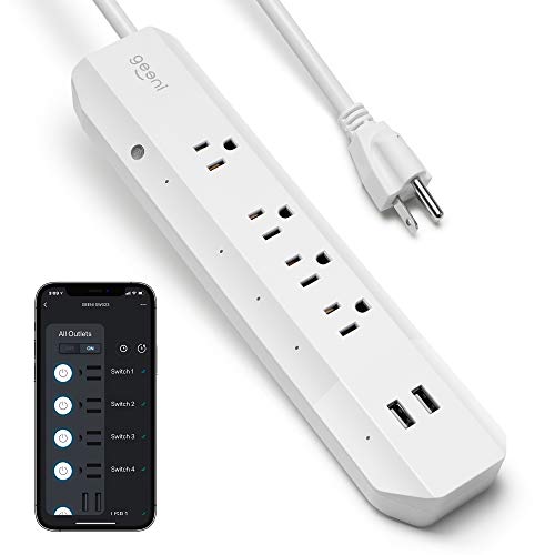Geeni Surge 4-Outlet, 2 USB Smart Extension Cord, Surge Protector Cord Extender, Works with Alexa and Google Assistant, Requires 2.4 GHz Wi-Fi, 3 Feet