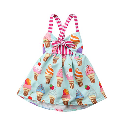 Book Cover Cute Toddler Girls Icecream Print Dress Halter Backless Tutu Sundress for Summer Casual
