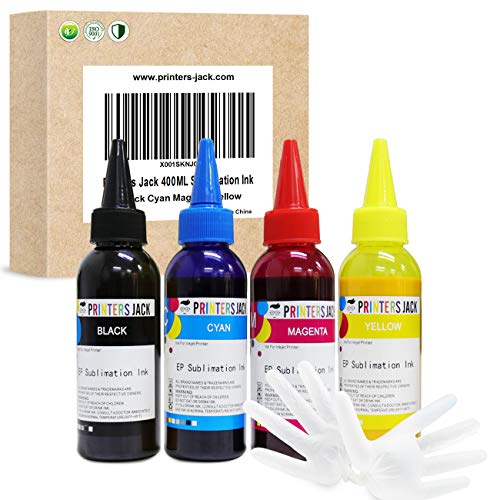 Printers Jack 400ML Sublimation Ink Refill for Epson C88 C88+ WF7710 ET2720 ET15000 ET2760 ET2750 ET4700 Inkjet Printers Heat Press Transfer on Mugs, Plates, Polyester Shirts, Phone Cases etc