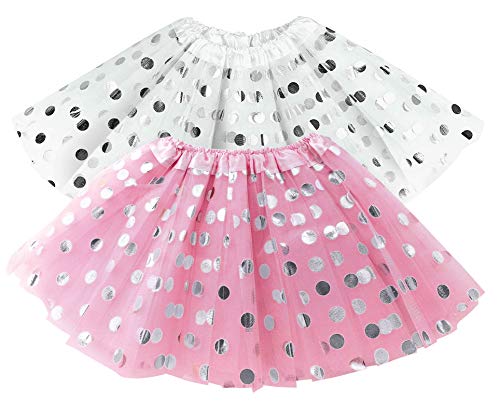 Dress Up Tutu Toddler Girls - Pink Tutu Girl & White Polka Dot Tutus Set– Glitter 2 Tulle Skirt – Easter, Spring, Birthday Gift, Dressup Trunk, Princess Party, Ballet Dance
