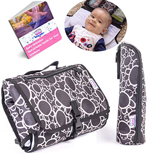 Baby Portable Changing Pad, Portable Diaper Changing Pad, Travel Changer Station Kit for Baby and Infant with Extra Cushion + Bottle Bag by Baby Defender