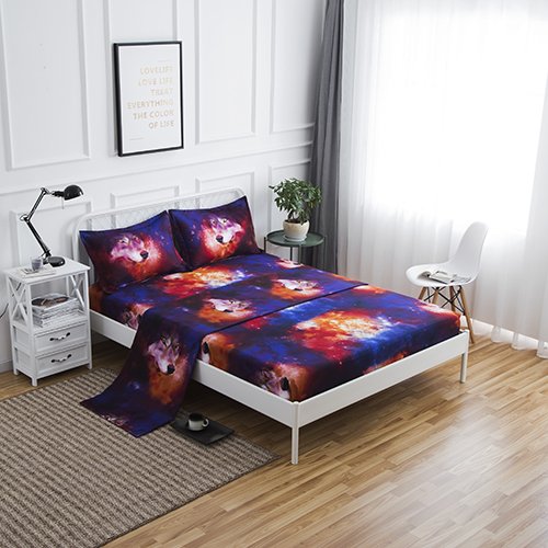 SDIII 4PC Wolf Bed Sheets Microfiber Queen Animal Bedding Sheet Sets with Flat Sheet, Fitted Sheet and Pillowcase