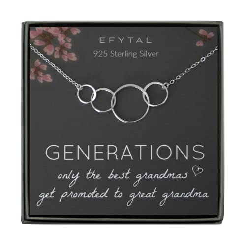 EFYTAL Great Grandma Necklace, 925 Sterling Silver 4 Circles, Four Generation Necklace for Women, Great Grandparents Gift