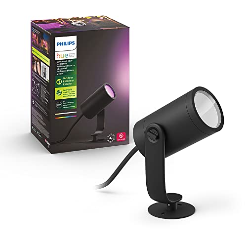 Philips Hue Lily White & Color Outdoor Smart Spot light Extension (Hue Hub & Power Source required), 1 Hue White & Color Smart Spot light + mount kit, Works with Alexa, HomeKit & Google Assistant