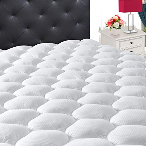 EcoMozz Queen Mattress Pad Cover with (8-21") Deep Pocket - Hypoallergenic Cooling Down Alternative Fitted Mattress Pad - Overfilled Quilted Pillowtop Mattress Topper