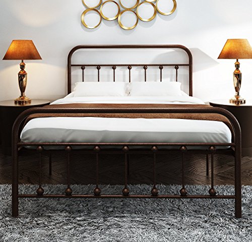 Book Cover Metal Bed Frame Full The Simple-Style Iron-Art Double Bed Has The Metal Structure,Metal Tube and Antique Brown Baking Paint. Firm and Durability,Without Noise.Suitable for Bedroom and in the Hotel