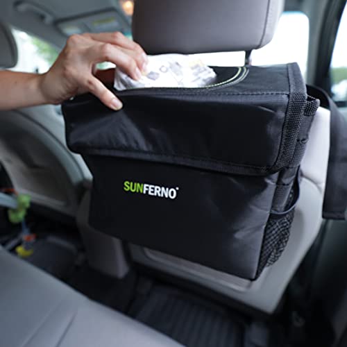 Sunferno Car Trash Can / Prevents Your Car from litter / Waterproof Universal Fit Garbage bag with Removable Liner / Doubles as an Under-Seat Console Storage Bag / Hangable Organizer Bin for a Visibly Cleaner Car