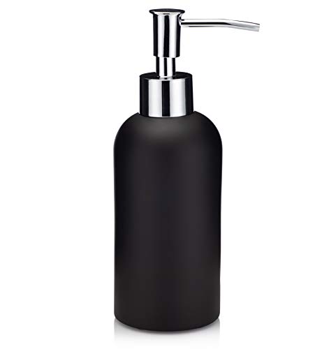 Book Cover Essentra Home Matte Black Soap Dispenser with Chrome Pump for Bathroom, Bedroom or Kitchen. Also Great for Hand Lotion and Essential Oils.