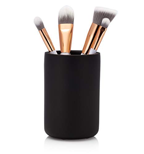 EssentraHome Matte Black Bathroom Tumbler Cup for Vanity Countertops, Also Great As Pencil Pen Holder and Makeup Brush Holder.
