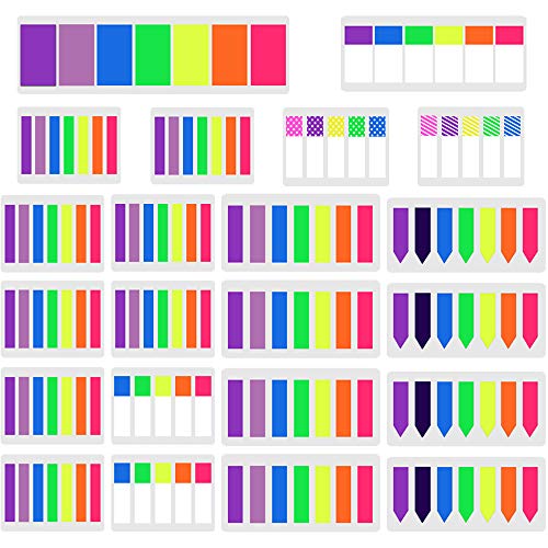 SIQUK 3160 Pieces Colored Page Markers Sticky Index Tabs Note Tabs Polka Dots and Stripes Page Flag Tabs Fluorescent Sticky Note, 22 Sets