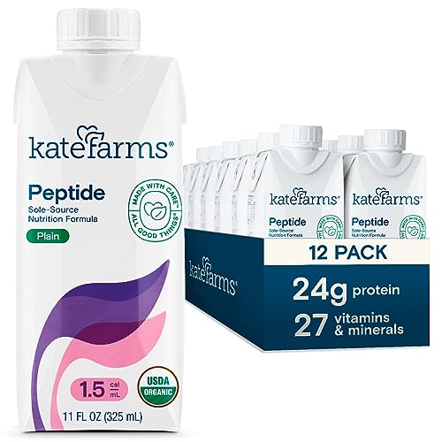 Kate Farms Adult Peptide 1.5 Sole-Source Nutrition Formula, Organic Enzymatically Hydrolyzed Plant-Based Protein Drink, Made Without Gluten, Soy, Dairy, or Corn, 11 Fluid Ounces, Plain, Case of 12