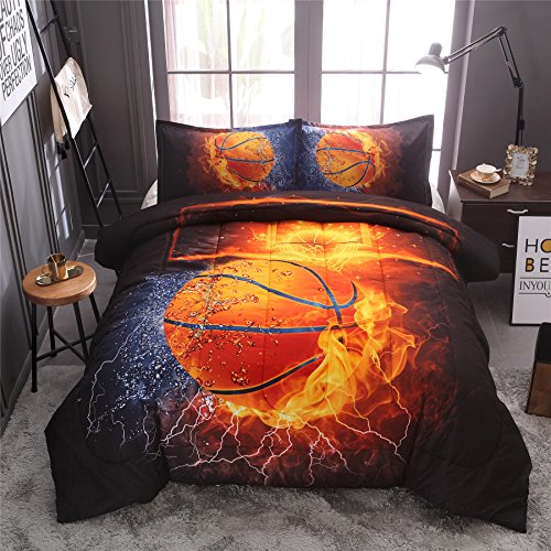 Book Cover A Nice Night Basketball Print,with Fire and Ice Pattern, Comforter Quilt Set Bedding Sets, for Boys Kids Teen (Basketball, Full)