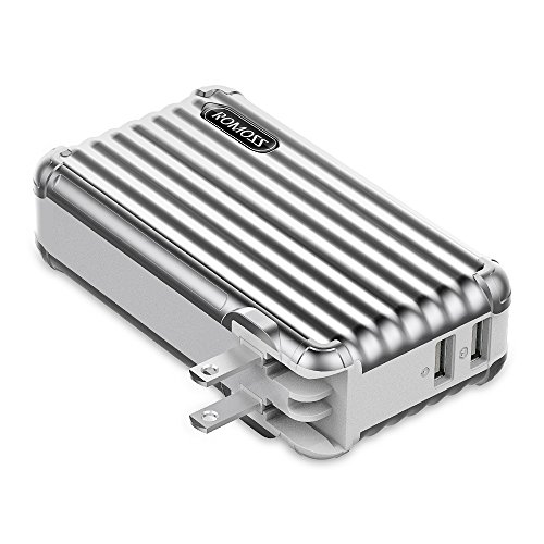 10000mAh 2-in-1 Power Bank and Wall Charger, ROMOSS Dual USB Portable Charger with Foldable AC Wall Plug External Battery Packs Compatible Smartphone and Android Device (Grey)