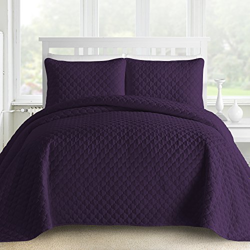Book Cover Comfy Bedding 3-Piece Bedspread Coverlet Set Oversized and Prewashed Lantern Ogee Quilted, King/California King, Plum