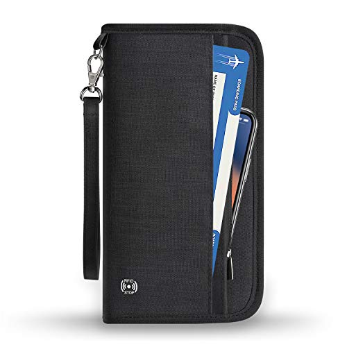 Vemingo Family Passport Holder RFID-Blocking Travel Wallet Ticket Holder Document Organizer with Zipper for Women Men, Fits 5 Passports