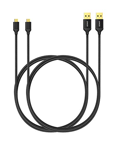 Book Cover Anker [2-Pack 3ft] Nylon Braided Tangle-Free Micro USB Cable with Gold-Plated Connectors for Android, Samsung, HTC, Nokia, Sony and More (Black)