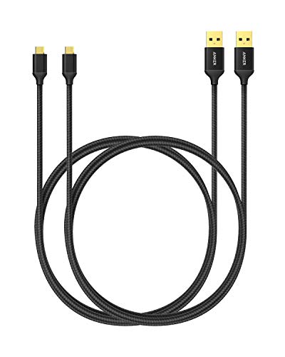 Anker [2-Pack 3ft] Nylon Braided Tangle-Free Micro USB Cable with Gold-Plated Connectors for Android, Samsung, HTC, Nokia, Sony and More (Black)