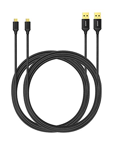 Anker [2-Pack 6ft] Nylon Braided Tangle-Free Micro USB Cable with Gold-Plated Connectors for Android, Samsung, HTC, Nokia, Sony and More (Black)