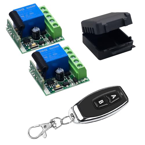QIACHIP 433Mhz Universal Wireless Remote Control Switch DC 12V 1CH Relay Receiver Module RF Transmitter 433 Mhz Remote Controls (Transmitters 2 Button+ 2 Receiver 1CH)