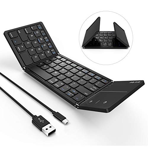 Foldable Bluetooth Keyboard, Jelly Comb B003B Dual Mode USB Wired & Bluetooth Keyboard with Touchpad Rechargeable for Windows Android Tablet Smartphone Surface and More-Updated (Black)