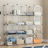 KOUSI Portable Storage Cubes-14 x14 Cube (16 Cubes)-More Stable (add Metal Panel) Cube Shelves with Doors, Modular Bookshelf Units，Clothes Storage Shelves，Room Organizer for Cubby Cube