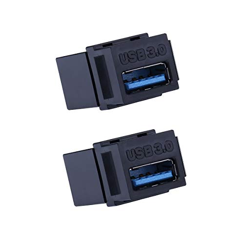 iGreely USB 3.0 Keystone Jack 2Pack Female Coupler Insert Snap-in Connector Socket Adapter Port for Wall Plate Outlet Panel - Black