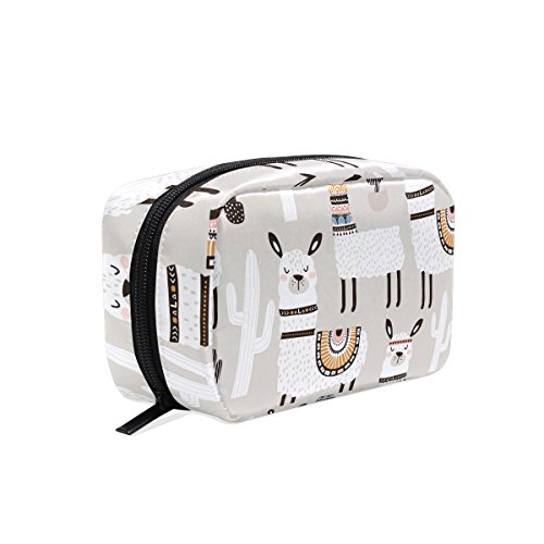ALAZA White Llama Cosmetic Bag Black Zipper Storage Bag Portable Ladies Travel Square Makeup Brushes Bag(6.5"x 2.5"x 4")