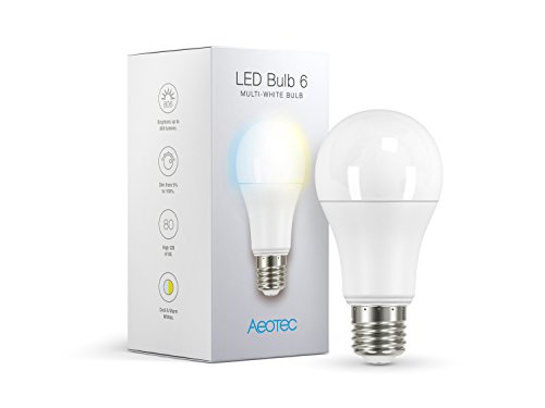 Aeotec LED Bulb Gen6 Multi-White, Z-Wave Plus S2, Dimmable & Tunable Daylight & Warm Light, 60 watt Incandescent Equivalent,E26 Base
