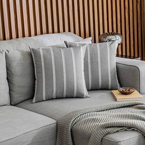 Book Cover Home Brilliant 2 Packs Striped Euro Sham Pillow Cover Decorative Cushion Covers for Sofa Bed Room, 24 x 24 inches(60x60cm), Light Grey