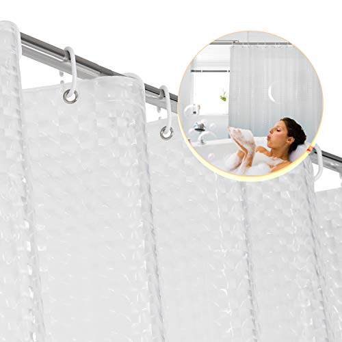 FITNATE Eco-Friendly EVA INS Style Shower Curtain Liner, 72x72 3D,0.15 MM - Non Toxic, No Chemical Odor, Rust Proof Grommets with Plastic Curtain Hook (3D Crystal Pattern Clear)
